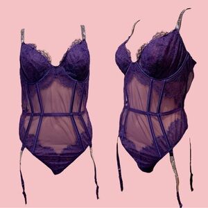 Victoria’s Secret purple lingerie teddy with rhinestone straps and garters